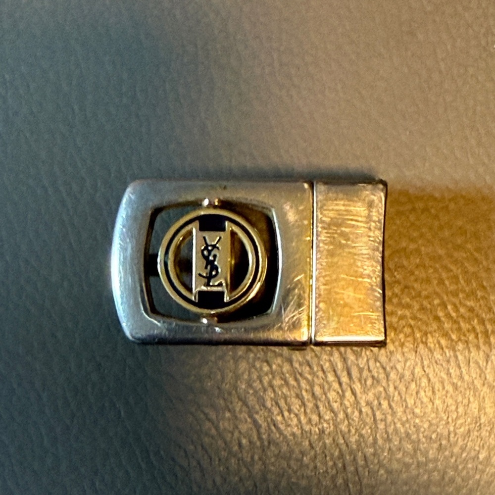 YSL gold and silver flip belt buckle